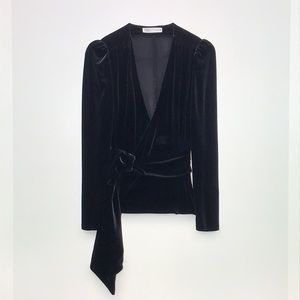 Zara Black Velvet Wrap Blouse